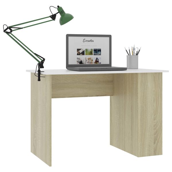 vidaXL Bureau Blanc et chêne sonoma 110x60x73 cm Aggloméré
