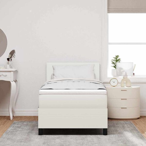 vidaXL Lit &agrave; ressort LED avec t&ecirc;te de lit Cr&egrave;me et Blanc 90 x 190 cm