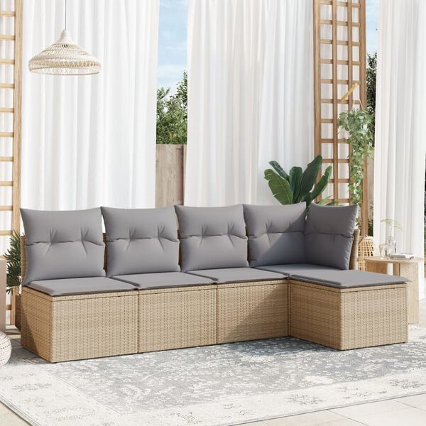 vidaXL Salon de jardin avec coussins 5 pcs beige r&eacute;sine tress&eacute;e