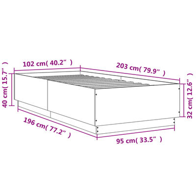 vidaXL Cadre de lit avec lumières LED sonoma gris 100x200 cm