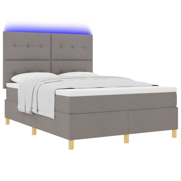 vidaXL Lit &agrave; ressort LED avec matelas Taupe 140 x 200 cm tissu