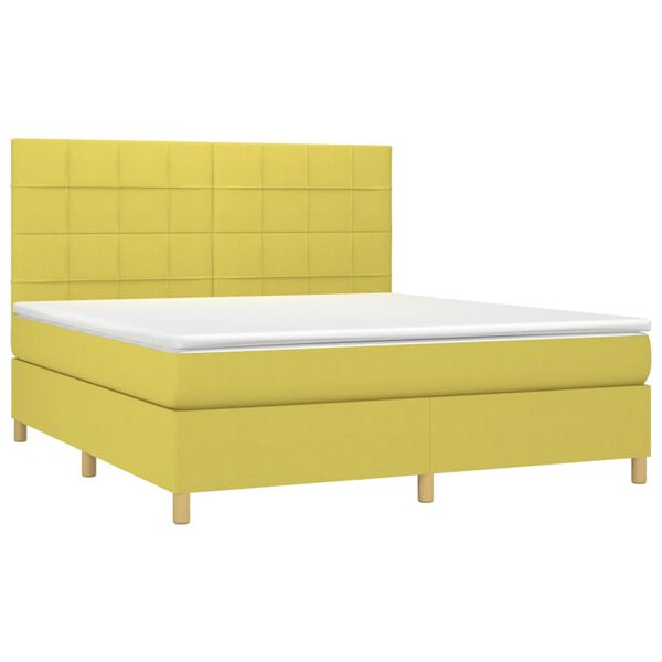 vidaXL Sommier &agrave; lattes de lit et matelas et LED Vert 180x200 cm Tissu