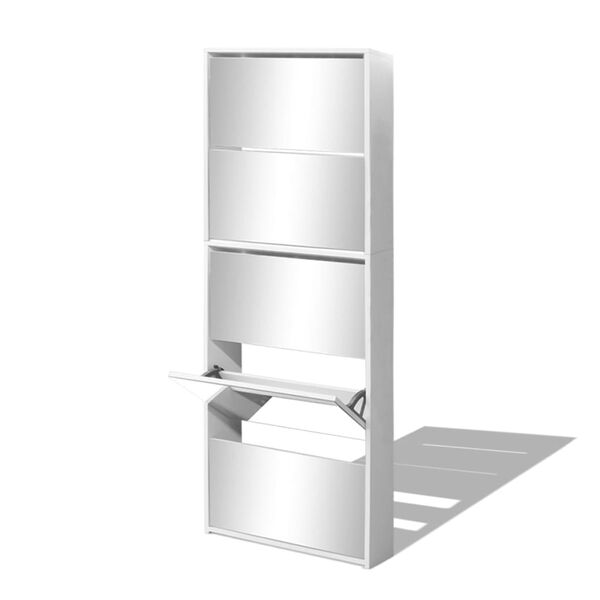 vidaXL Meuble &agrave; chaussures 5 &eacute;tag&egrave;res et miroir 63x17x169,5 cm Blanc