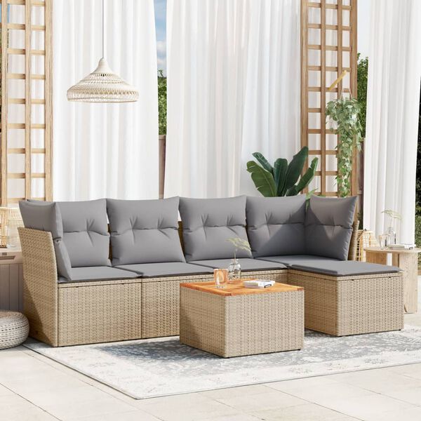 vidaXL Salon de jardin avec coussins 6 pcs beige r&eacute;sine tress&eacute;e
