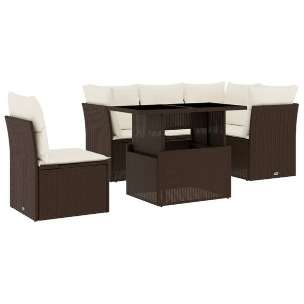 vidaXL Salon de jardin avec coussins 6 pcs marron r&eacute;sine tress&eacute;e