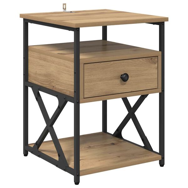 vidaXL Cabinet de chevet avec tiroir Ch&ecirc;ne artisanal 40 x 42 x 55 cm