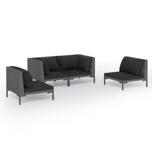 vidaXL Salon de jardin 4 pcs avec coussins R&eacute;sine tress&eacute;e Gris fonc&eacute;