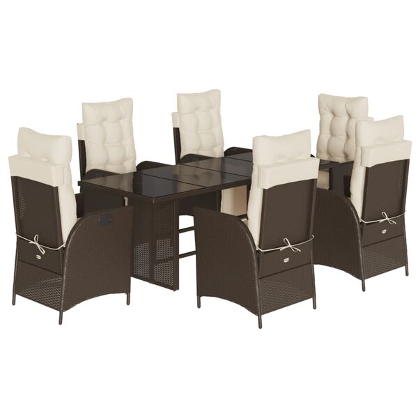 vidaXL Ensemble &agrave; manger de jardin et coussins 7 pcs marron rotin