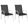vidaXL Chaises empilables de jardin lot de 2 Acier et textil&egrave;ne Noir