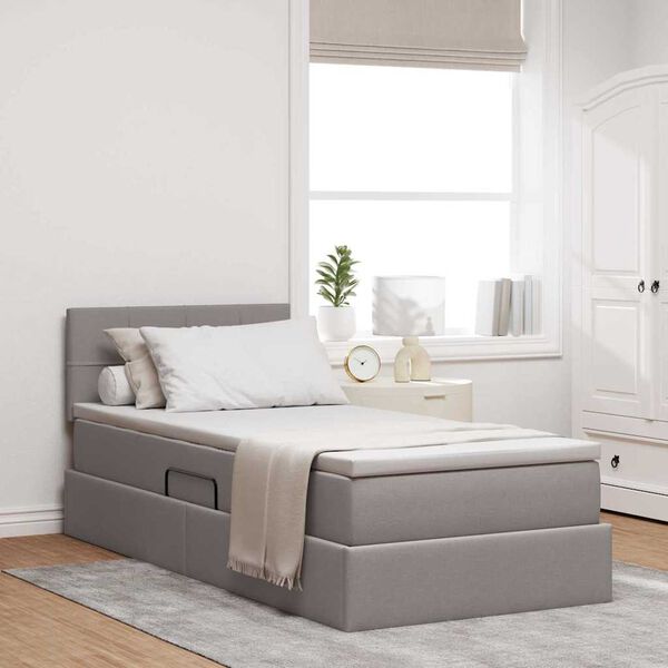 vidaXL Lit avec rangement et LED avec matelas Taupe 90 x 190 cm tissu
