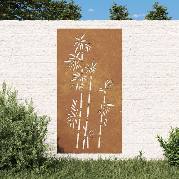 vidaXL D&eacute;coration murale jardin 105x55 cm acier corten design bambou