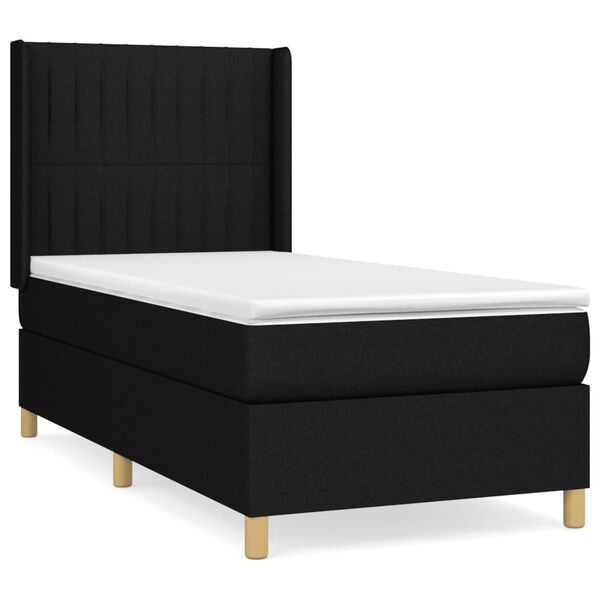 vidaXL Sommier &agrave; lattes de lit avec matelas Noir 90x200 cm Tissu
