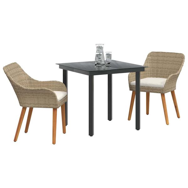 vidaXL Ensemble de salle &agrave; manger pour jardin 3 pcs Beige polyrotin