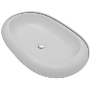 vidaXL Lavabo en forme ovale C&eacute;ramique 63 x 42 cm Blanc