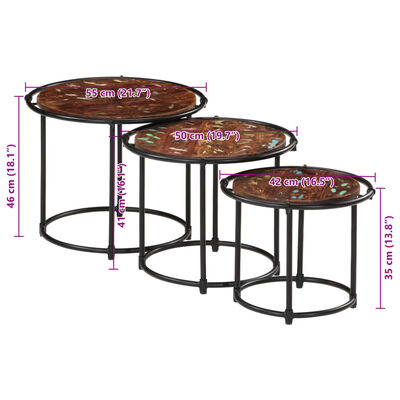 vidaXL Tables gigognes 3 pcs bois massif de récupération