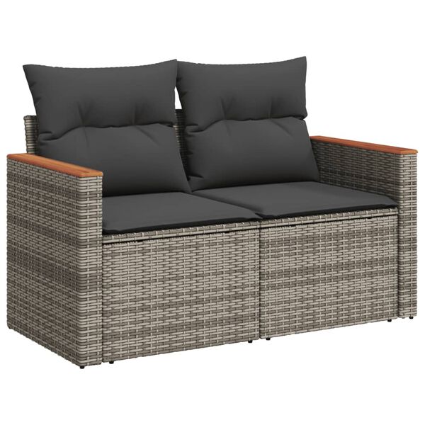 vidaXL Salon de jardin 6 pcs avec coussins gris r&eacute;sine tress&eacute;e