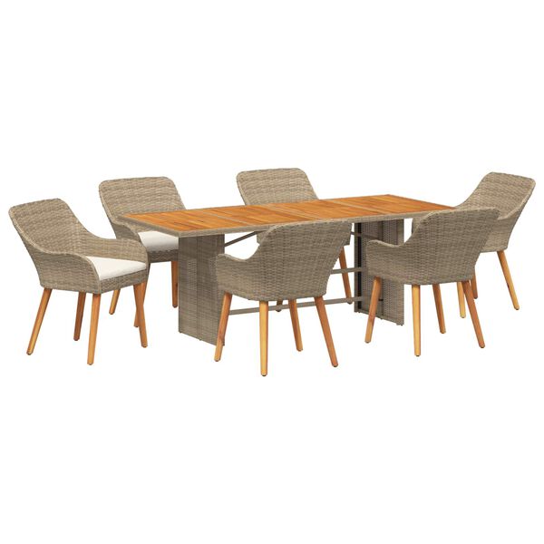 vidaXL Ensemble de salle &agrave; manger pour jardin 7 pcs Beige polyrotin