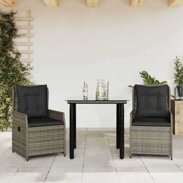 vidaXL Ensemble &agrave; manger de jardin 3 pcs coussins gris r&eacute;sine tress&eacute;e