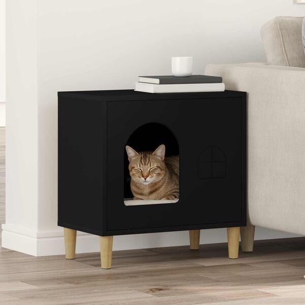 vidaXL Maison pour chat Noir 51 x 30 x 52 cm Bois d'ing&eacute;nierie