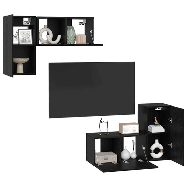vidaXL Ensemble meuble TV Montage mural Ch&ecirc;ne noir Bois d'ing&eacute;nierie