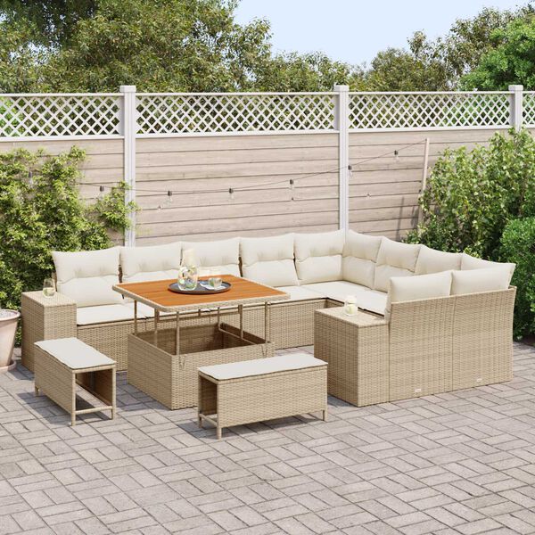 vidaXL Ensemble de canap&eacute; de jardin avec coussin 12 pcs Beige et cr&egrave;me