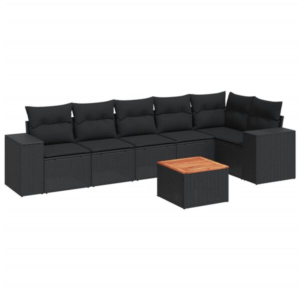 vidaXL Salon de jardin 7 pcs avec coussins noir r&eacute;sine tress&eacute;e