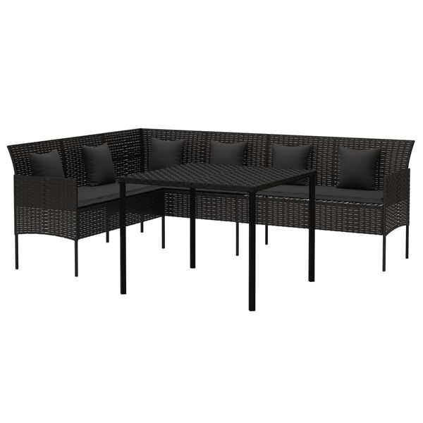 vidaXL Ensemble &agrave; manger de jardin coussins 2pcs noir r&eacute;sine tress&eacute;e