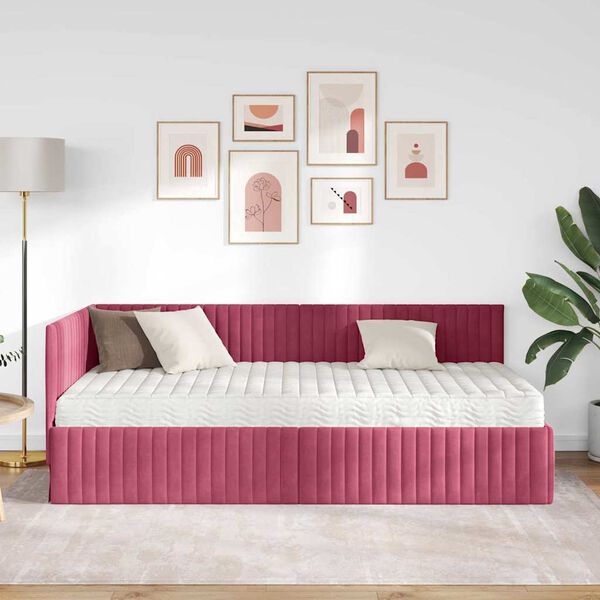 vidaXL Cadre de lit d'angle avec matelas 2 pcs Vert Velours