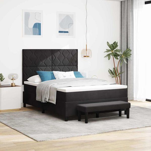 vidaXL Lit &agrave; ressorts avec matelas Noir 140 x 200 cm Velours