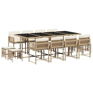 vidaXL Ensemble &agrave; manger de jardin et coussins 13 pcs beige