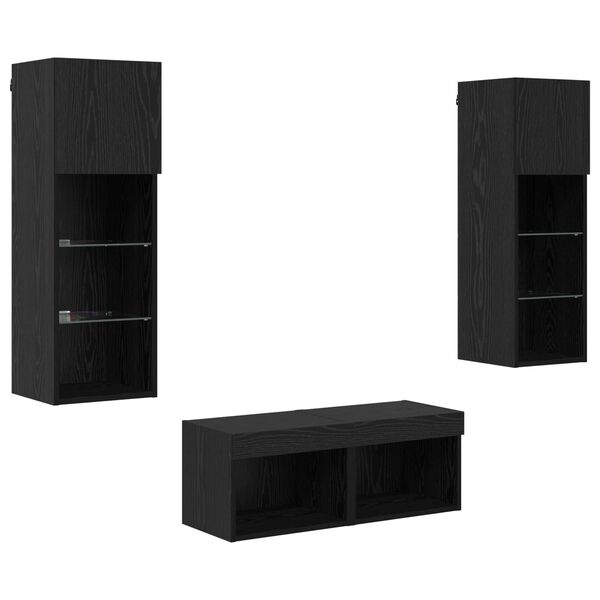vidaXL Meubles TV muraux 4 pcs Ch&ecirc;ne noir Bois d'ing&eacute;nierie