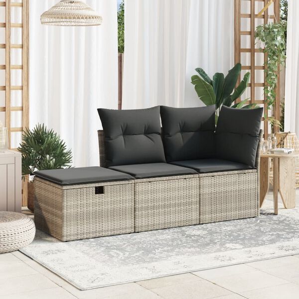 vidaXL Tabouret de jardin coussin gris clair 55x55x37cm r&eacute;sine tress&eacute;e