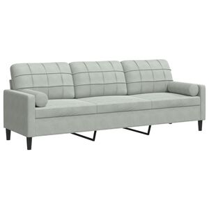 vidaXL Canap&eacute; 3 places avec oreillers gris clair 210 cm velours