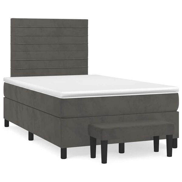 vidaXL Sommier &agrave; lattes de lit et matelas gris fonc&eacute; 120x190cm velours