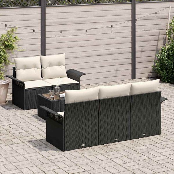 vidaXL Ensemble de canap&eacute; de jardin avec coussin 6 pcs Noir et Cr&egrave;me