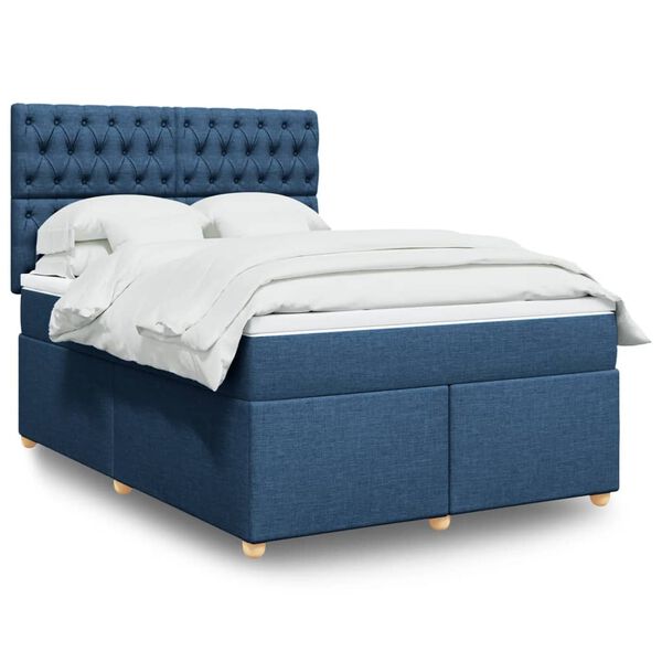 vidaXL Sommier &agrave; lattes de lit avec matelas Bleu 160x200 cm Tissu