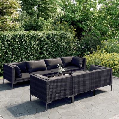 vidaXL Salon de jardin 8 pcs avec coussins Résine tressée Gris foncé