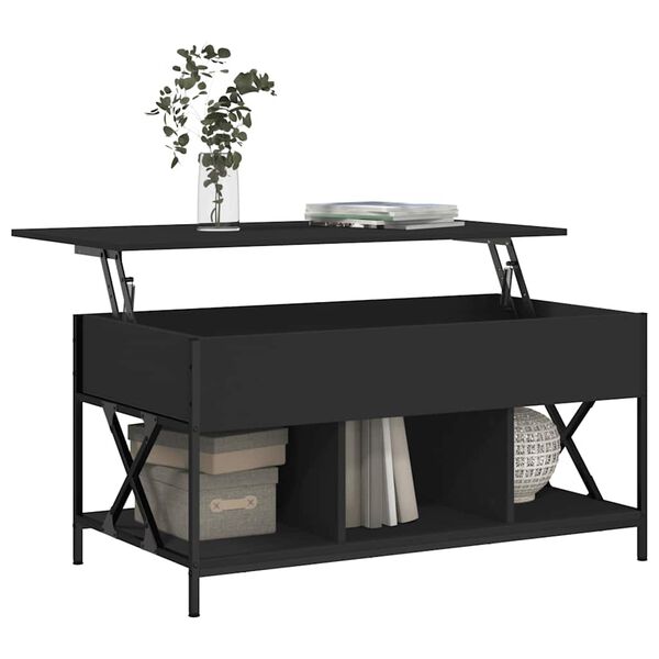 vidaXL Table basse noir 100x55x50 cm bois d'ing&eacute;nierie et m&eacute;tal