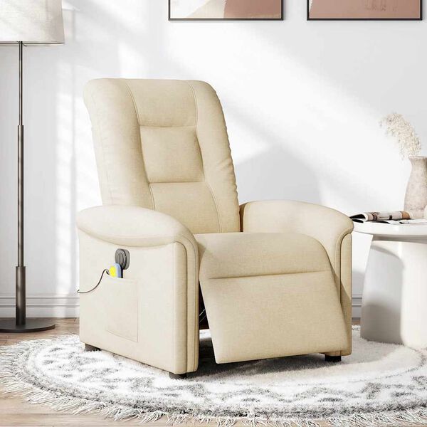 vidaXL Fauteuil inclinable de massage &eacute;lectrique cr&egrave;me tissu