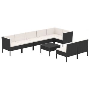 vidaXL Salon de jardin 9 pcs avec coussins R&eacute;sine tress&eacute;e Noir