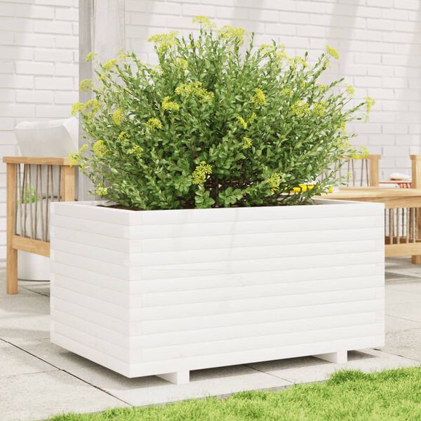 vidaXL Jardini&egrave;re blanc 90x60x49,5 cm bois de pin massif