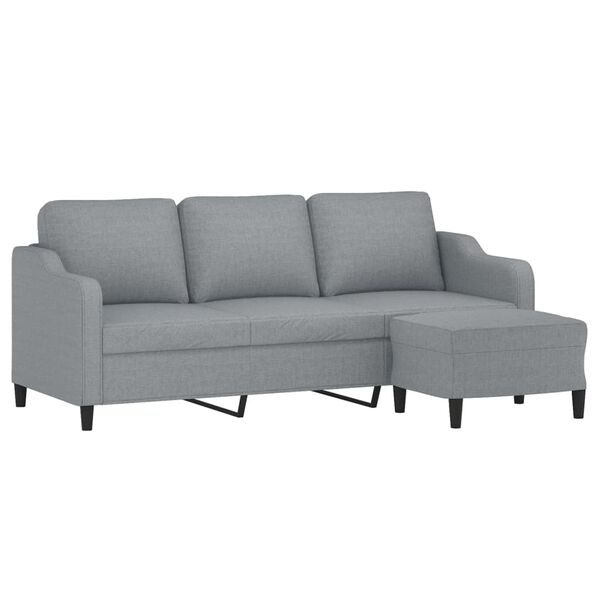 vidaXL Canapé à 3 places avec repose-pieds Gris clair 180 cm Tissu