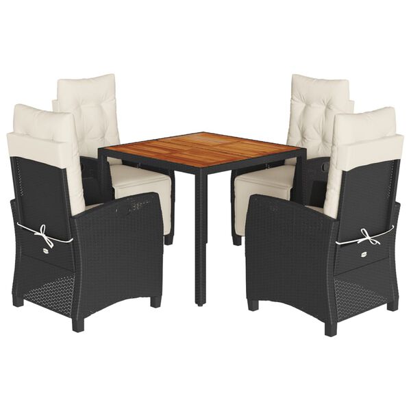 vidaXL Ensemble &agrave; manger de jardin coussins 5pcs Noir R&eacute;sine tress&eacute;e