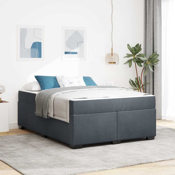vidaXL Cadre de lit avec matelas Gris fonc&eacute; 160 x 200 cm tissu