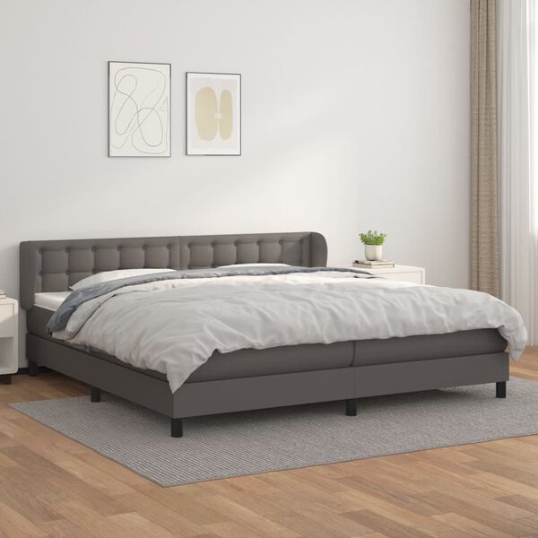 vidaXL Sommier &agrave; lattes de lit avec matelas Gris 200x200 cm Similicuir