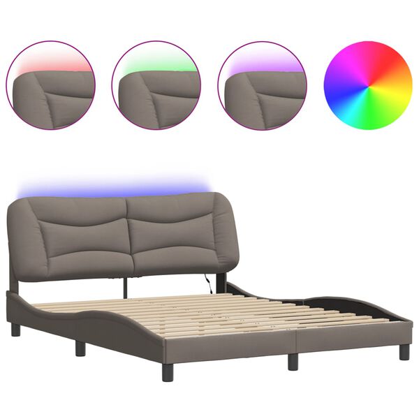 vidaXL Cadre de lit avec LED sans matelas Hvar taupe 160x200 cm tissu