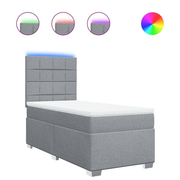vidaXL Sommier &agrave; lattes de lit et matelas Gris clair 90x190 cm Tissu