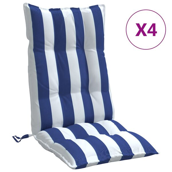 vidaXL Coussins de chaise &agrave; dossier haut lot de 4 rayures bleu/blanc
