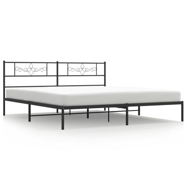 vidaXL Cadre de lit m&eacute;tal sans matelas avec t&ecirc;te de lit noir 200x200cm