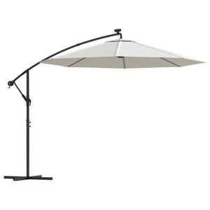 vidaXL Parasol avec &eacute;clairage LED 300cm Poteau en m&eacute;tal Sable